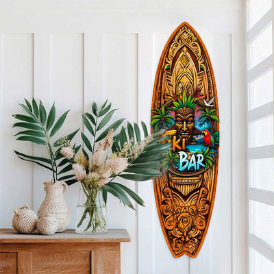 Tiki Bar Surfboard Wall Art by G. DeBrekht – Handcrafted Coastal Decor
