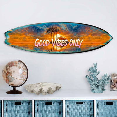 Good Vibes Only Surfboard Wall Art by G. DeBrekht