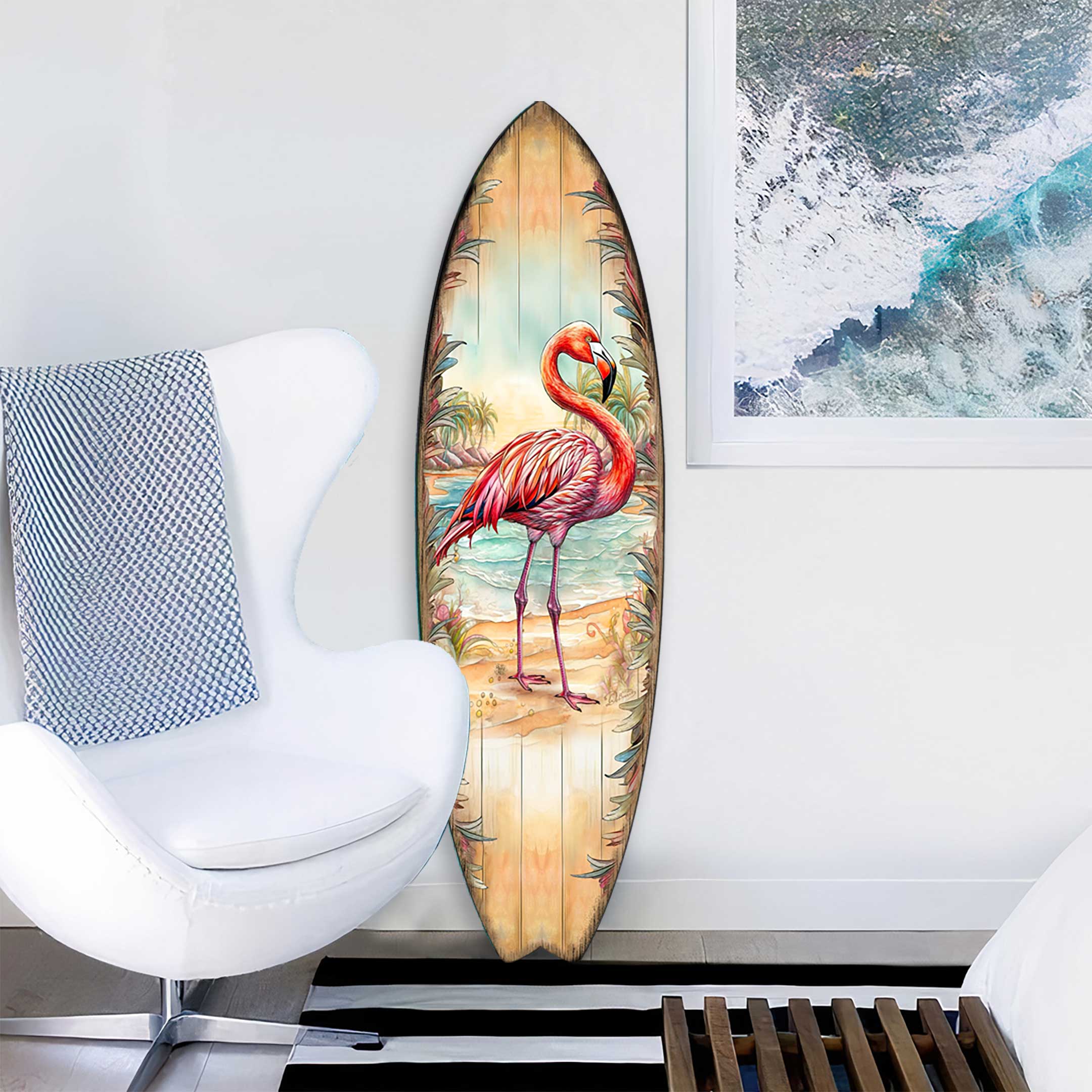 Pink Flamingo Surfboard Wall Art by G. DeBrekht