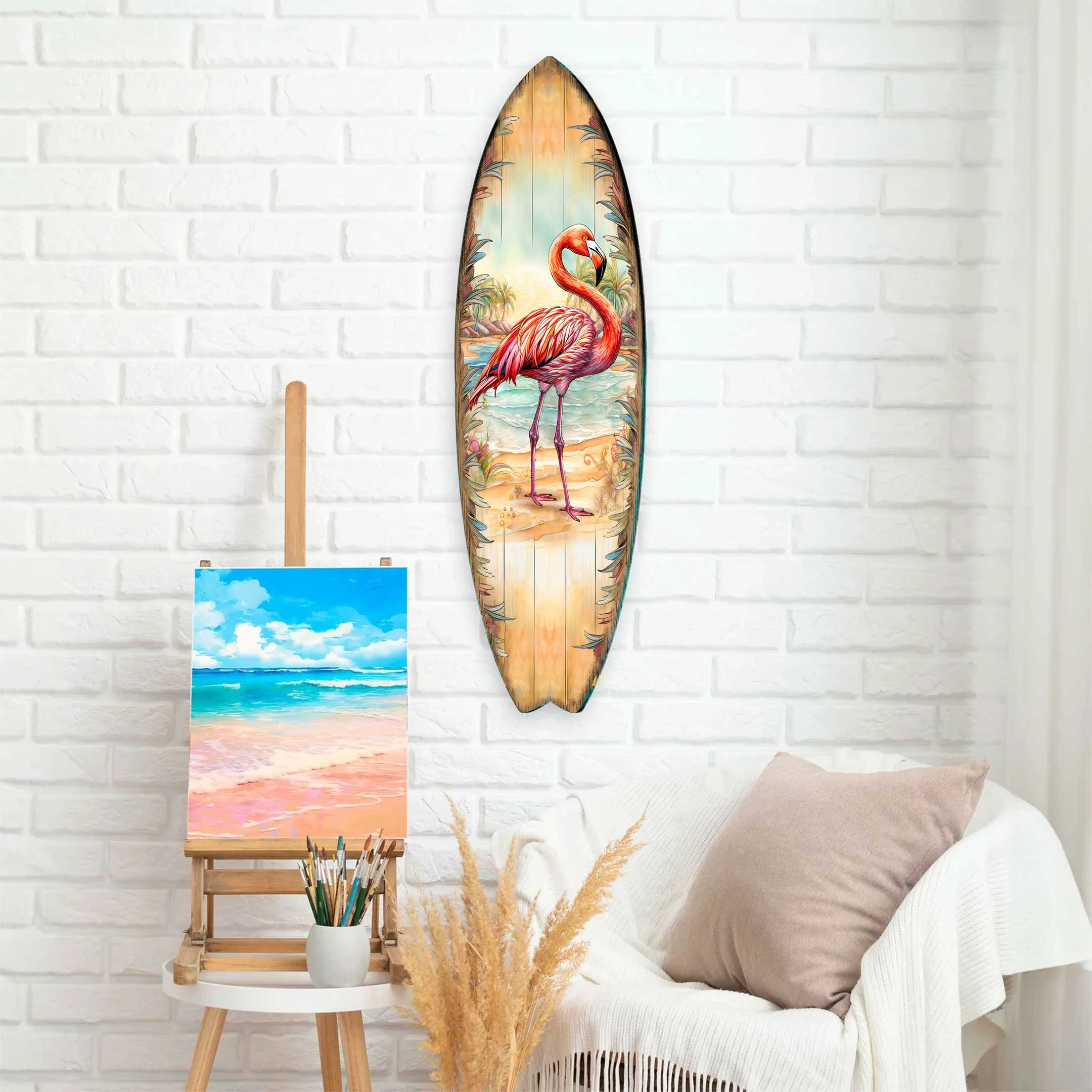 Pink Flamingo Surfboard Wall Art by G. DeBrekht