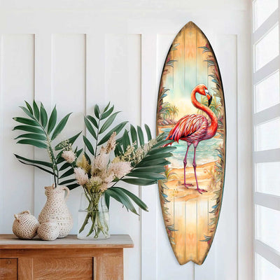 Pink Flamingo Surfboard Wall Art by G. DeBrekht