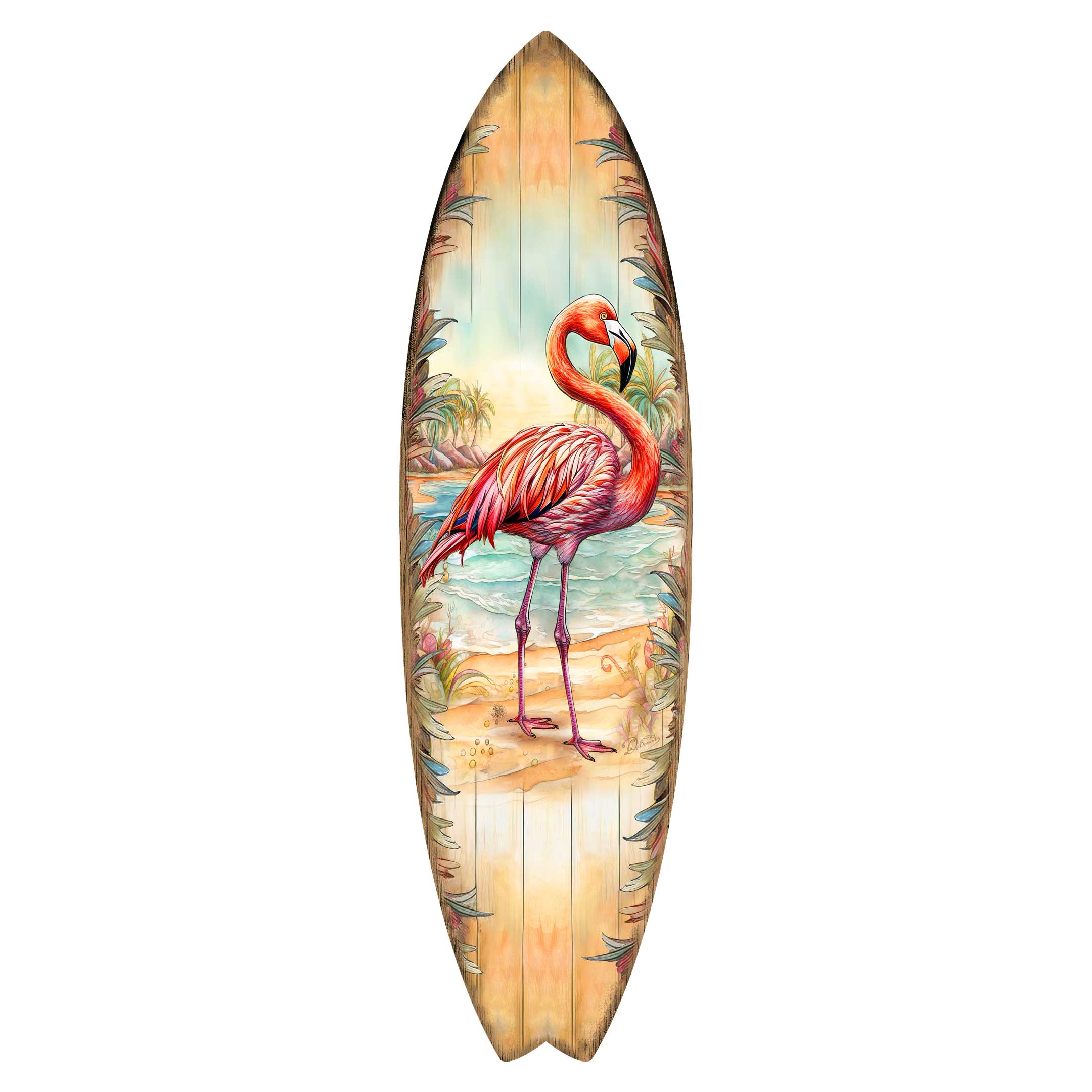 Pink Flamingo Surfboard Wall Art by G. DeBrekht