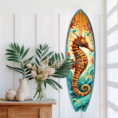Seahorse Coastal Surfboard Wall Art – Handcrafted Wooden Ocean Decor by G.DeBrekht
