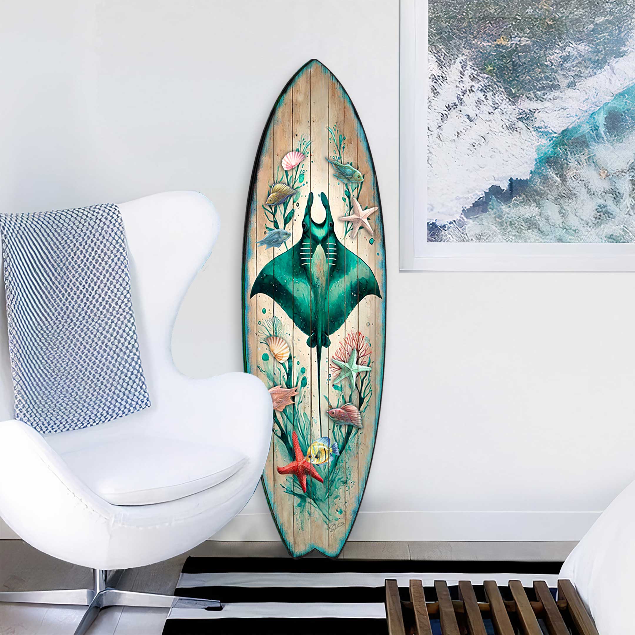 Manta Ray Surfboard Wall Art by G.DeBrekht - Coastal Decor