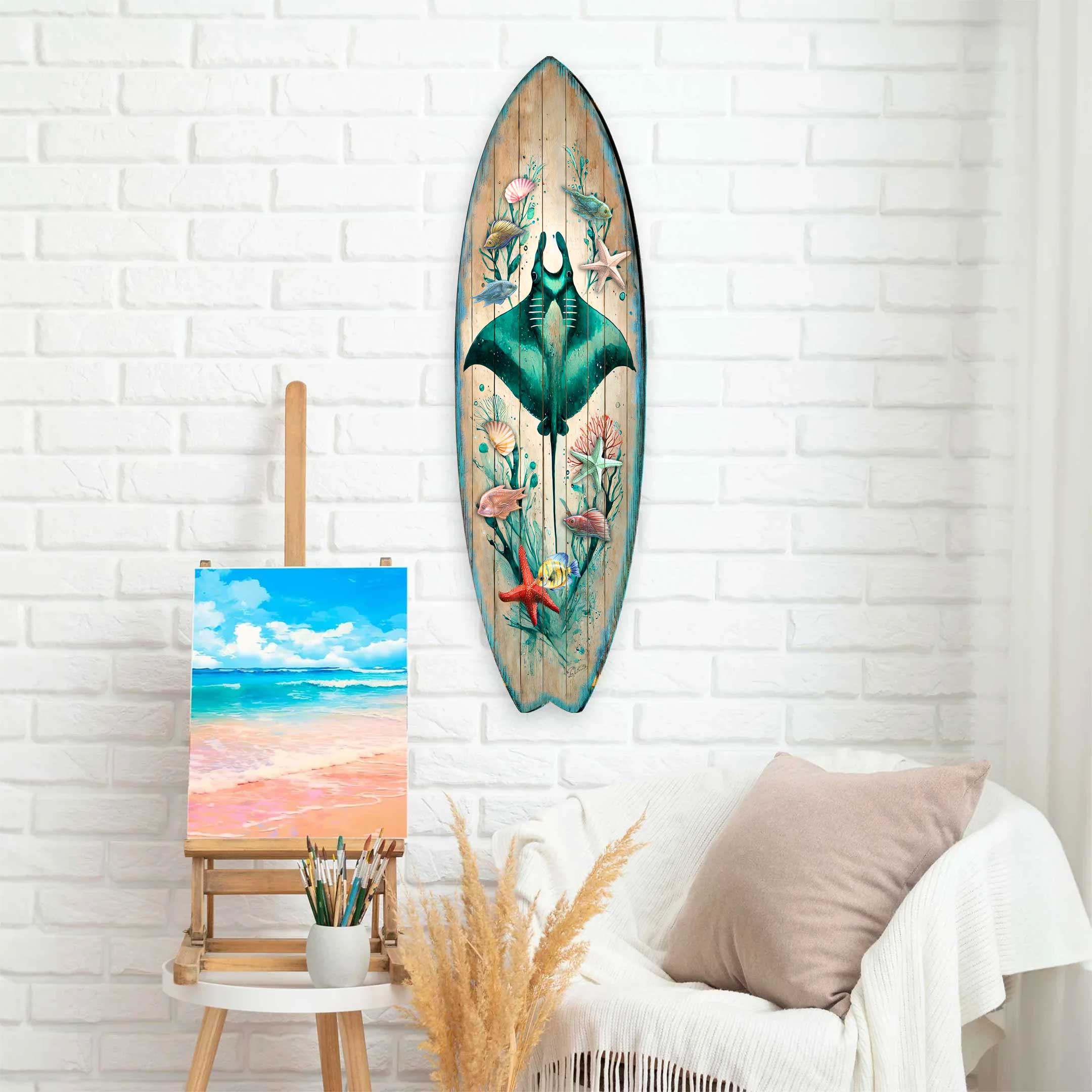 Manta Ray Surfboard Wall Art by G.DeBrekht - Coastal Decor