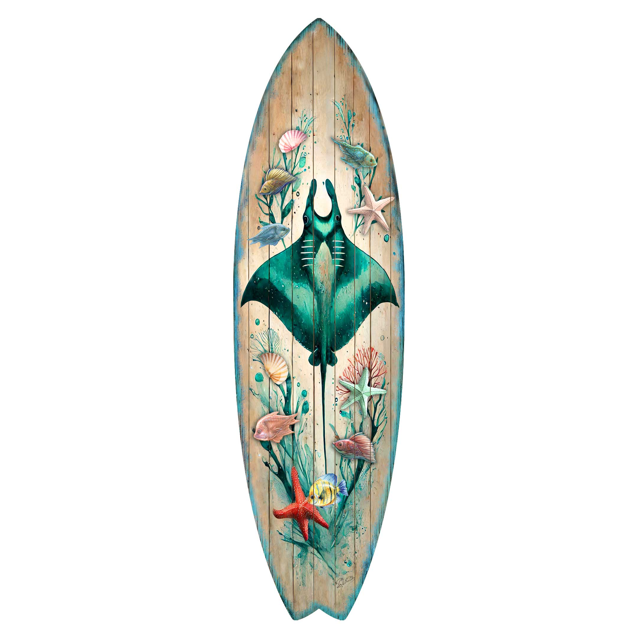 Manta Ray Surfboard Wall Art by G.DeBrekht - Coastal Decor