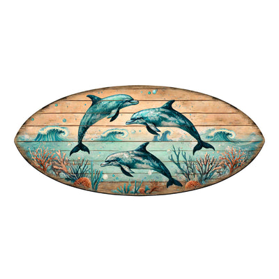 Dolphin Dance Surfboard Wall Art – Handcrafted Coastal Wooden Decor by G.DeBrekht