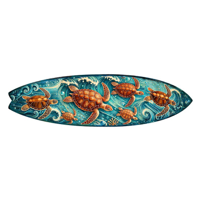 Sea Turtle Surfboard Coastal Wall Art – Handcrafted Ocean Wave Wooden Décor by G.DeBrekht