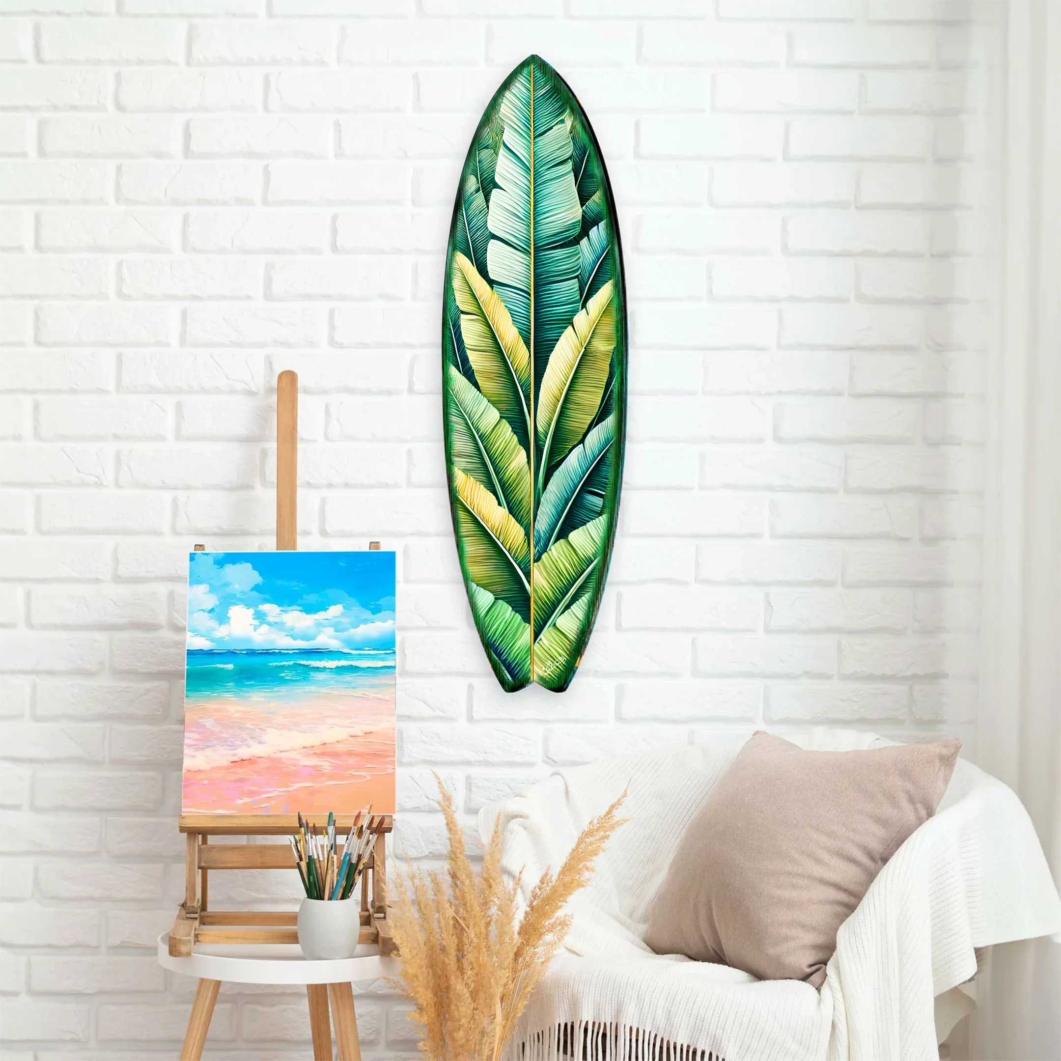 Banana Leaf Surfboard Wall Art – Handcrafted Tropical Coastal Decor by G.DeBrekht