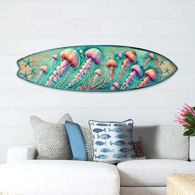 Jellyfish Surfboard Wall Art – Handcrafted Coastal Wooden Decor by G.DeBrekht