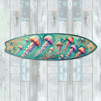 Jellyfish Surfboard Wall Art – Handcrafted Coastal Wooden Decor by G.DeBrekht