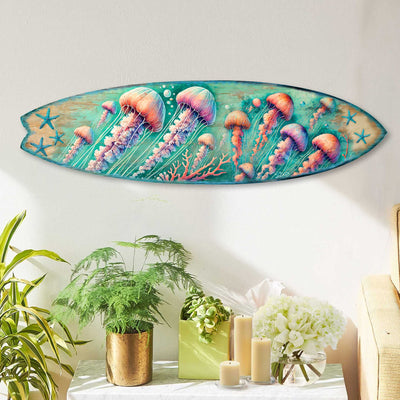 Jellyfish Surfboard Wall Art – Handcrafted Coastal Wooden Decor by G.DeBrekht