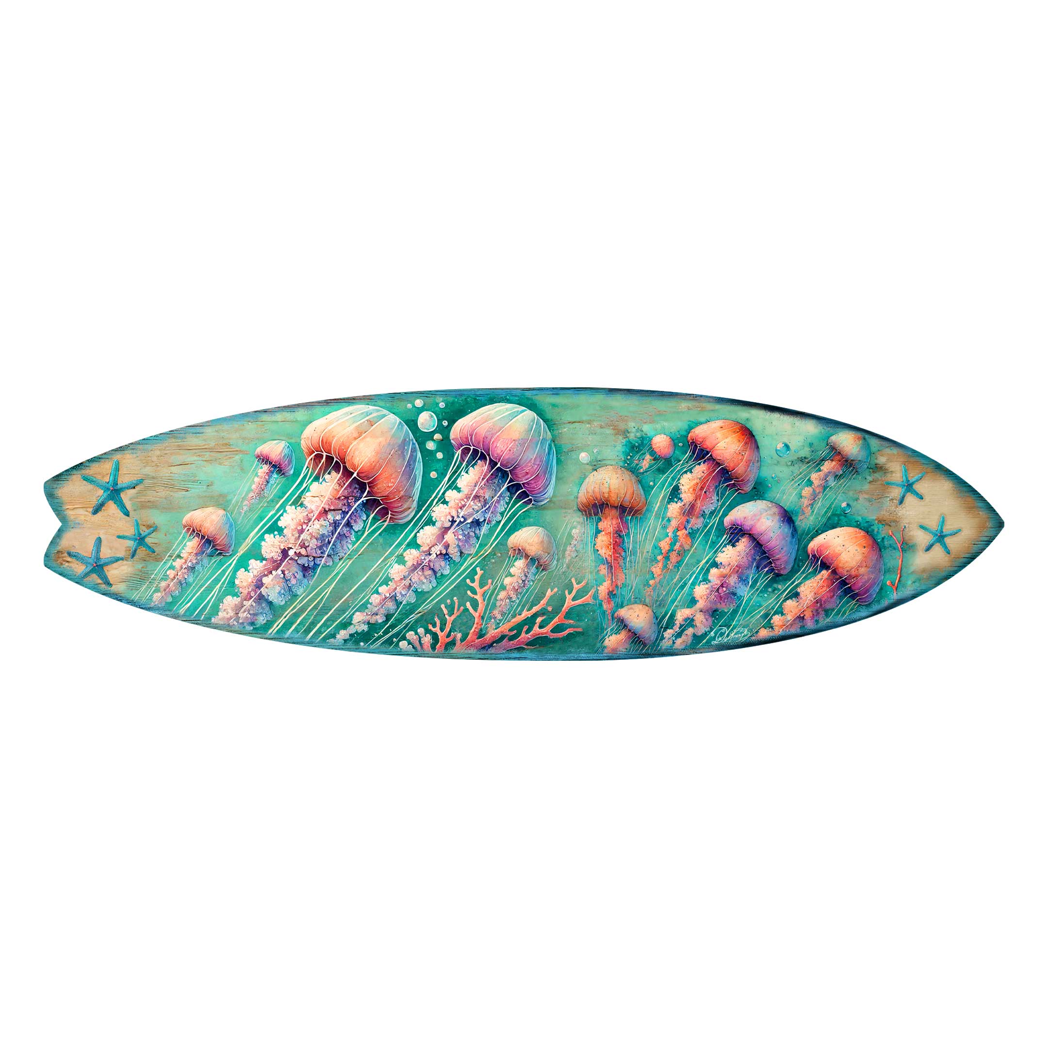 Jellyfish Surfboard Wall Art – Handcrafted Coastal Wooden Decor by G.DeBrekht