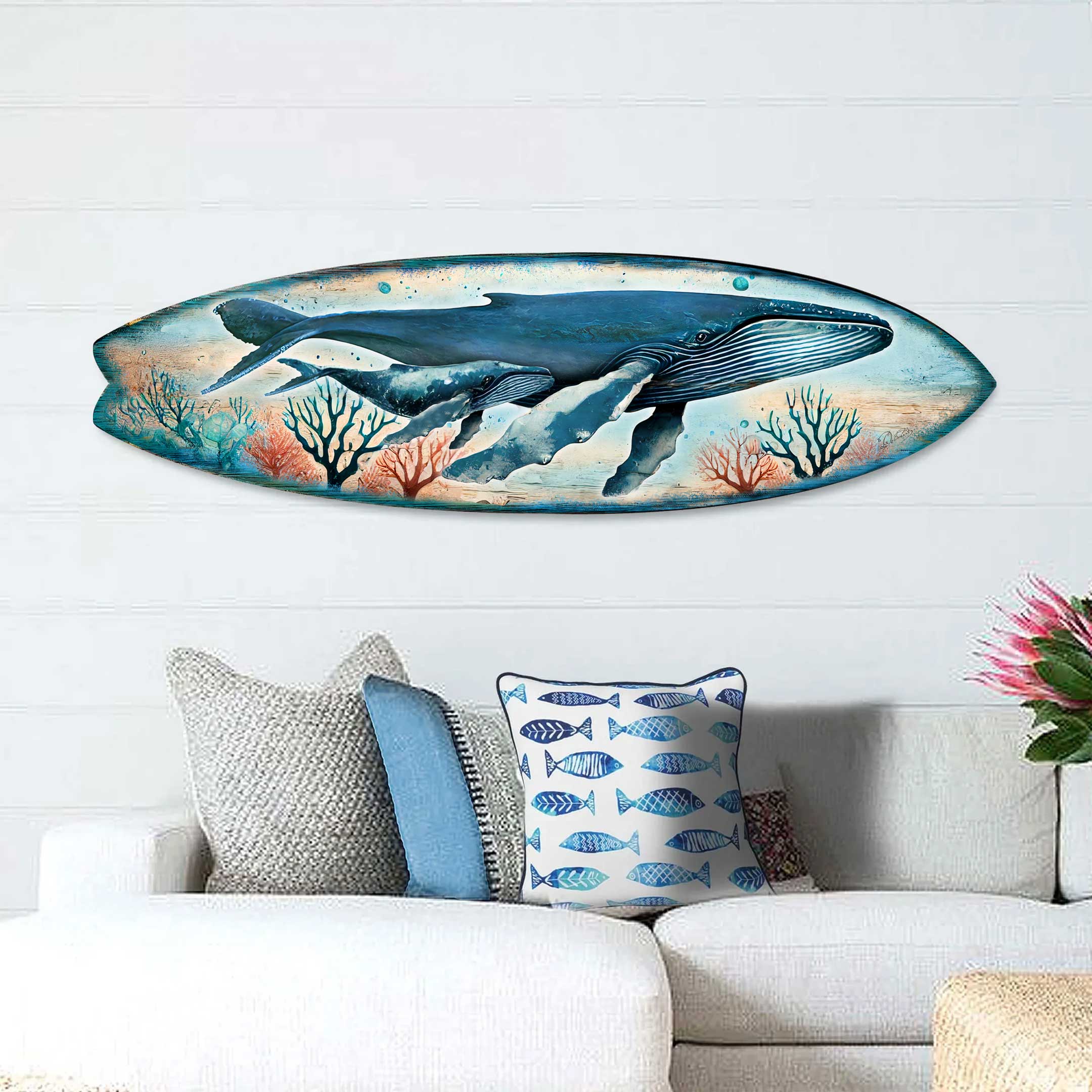 Whale Surfboard Wall Art – Handcrafted Coastal Ocean Decor by G.DeBrekht