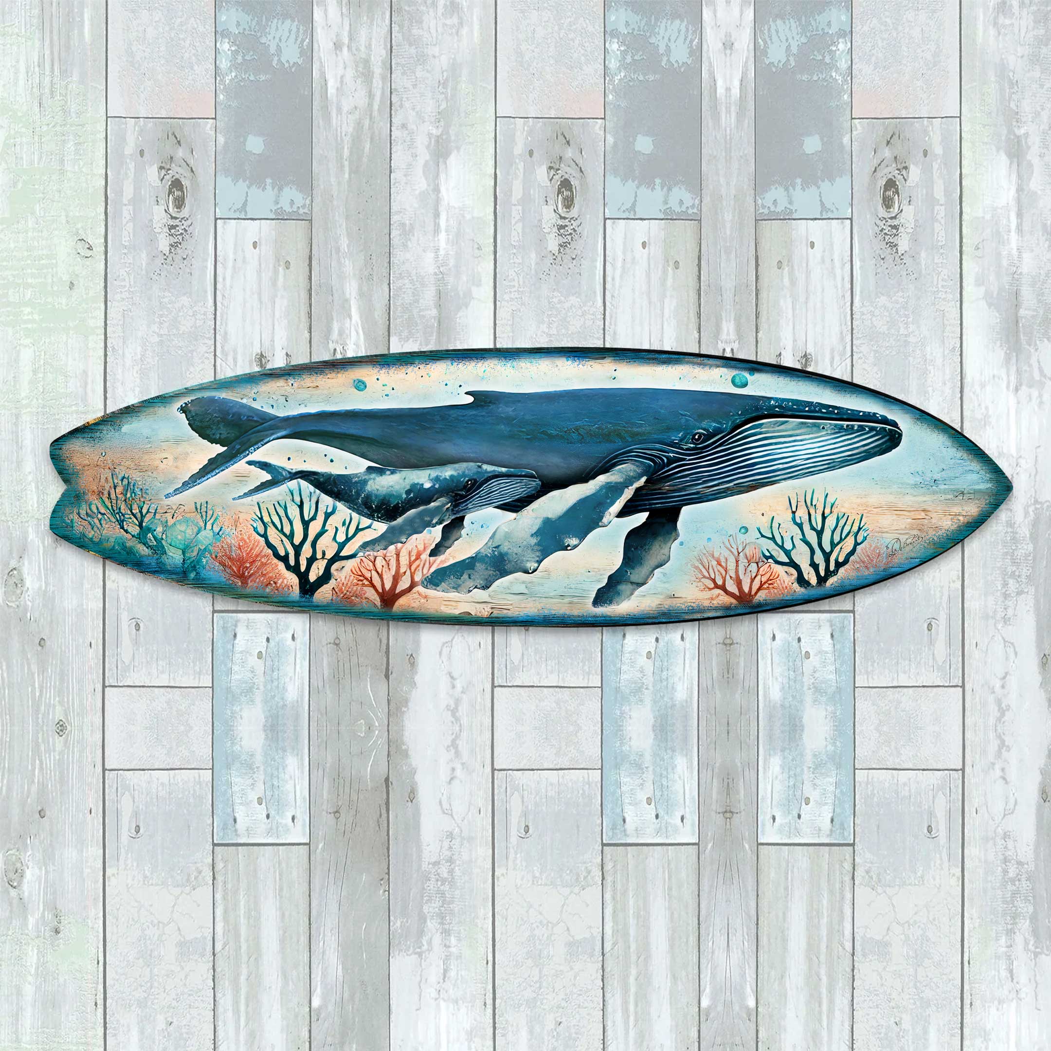 Whale Surfboard Wall Art – Handcrafted Coastal Ocean Decor by G.DeBrekht