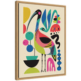Ibis by Rachel Lee framed canvas wall art print showing ibis bird in profile with geometric shapes in natural frame