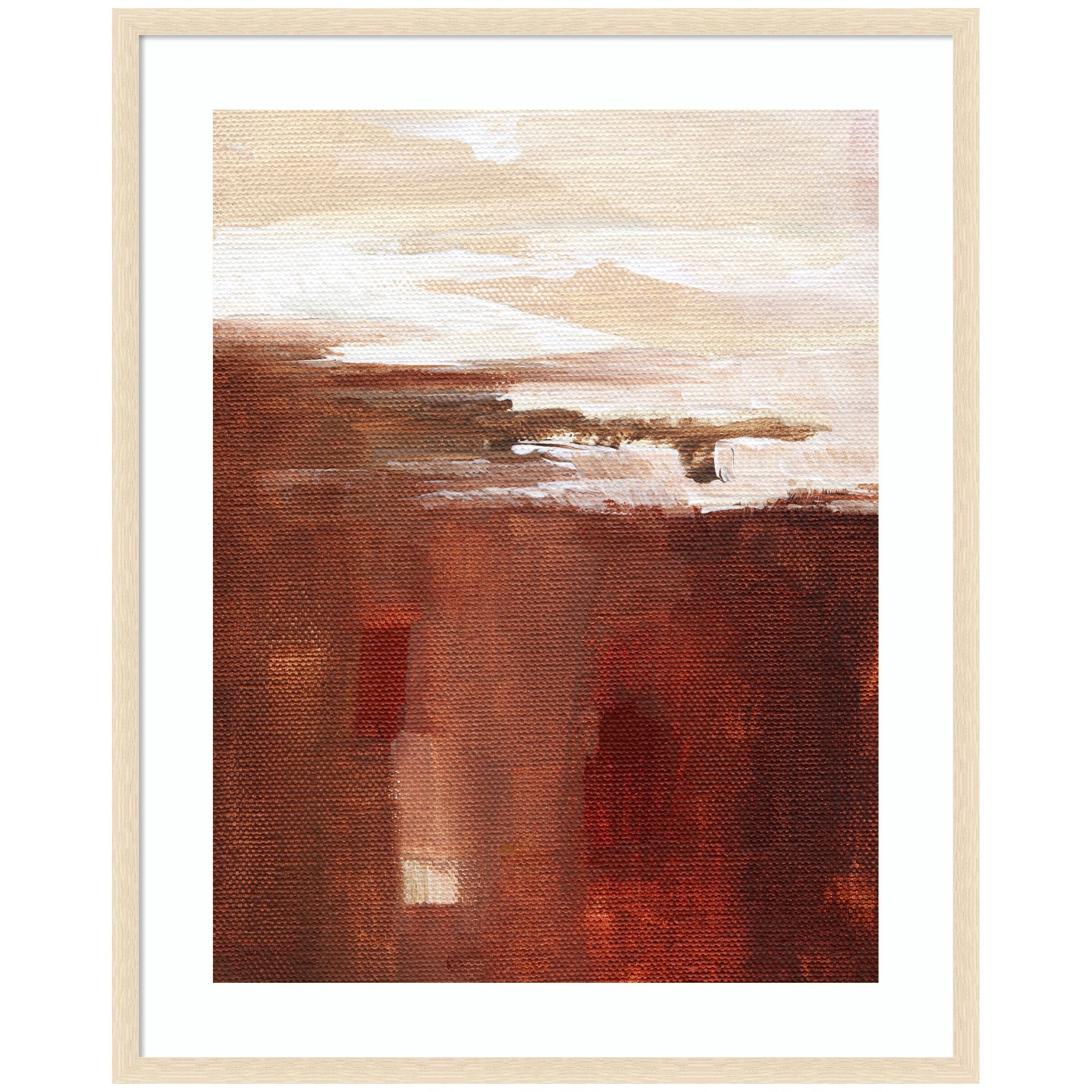 Framed Art Earthen Abstract by Nikita Jariwala showing abstract landscape with brown and earthy tones in Rustic Farmhouse frame