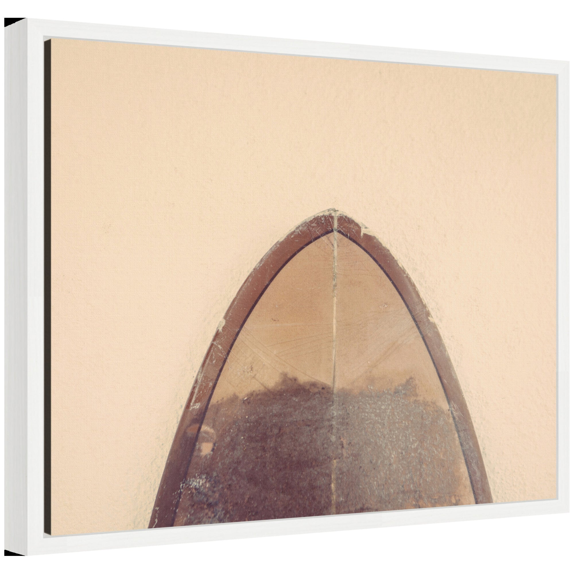 Sylvie Abstract Minimalist Coastal Retro Surfboard Framed Canvas by Saint and Sailor Studios in modern interior setting