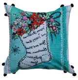 Hand Illustrated Christmas Holiday Pillow featuring festive red and green accents, 18x18 inches