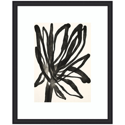 Framed Art Dark Floral by Alicia Bock showing black abstract flowing lines on light background in a Modern Contemporary frame