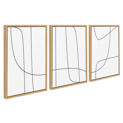 Sylvie Modern Line Abstract Black and White Framed Canvas Set