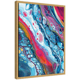 Sylvie Sea the World Framed Canvas showing abstract art in teal, blue, and cream tones with a modern black frame