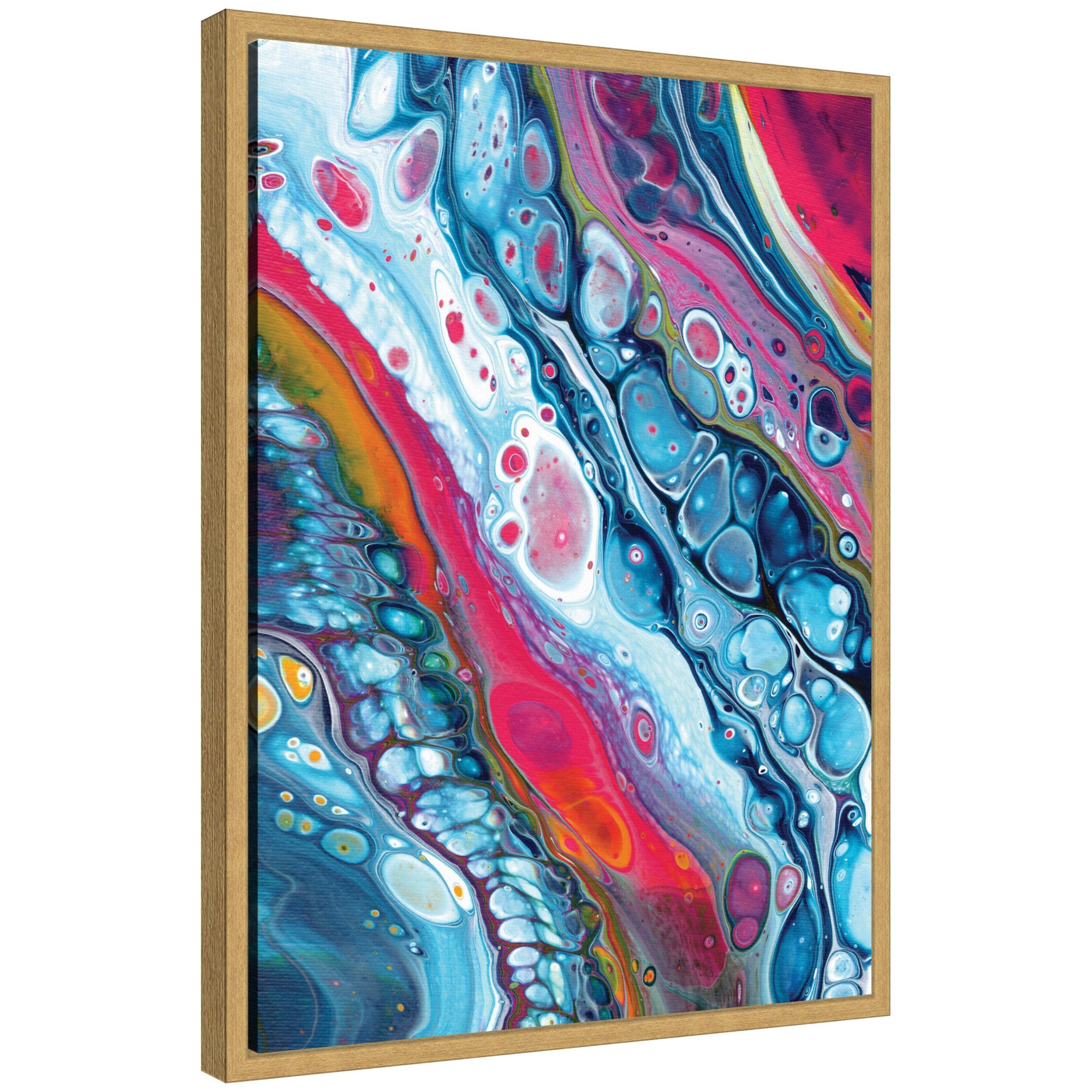 Sylvie Sea the World Framed Canvas showing abstract art in teal, blue, and cream tones with a modern black frame