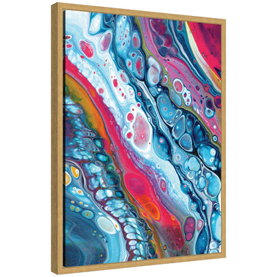 Sylvie Sea the World Framed Canvas showing abstract art in teal, blue, and cream tones with a modern black frame