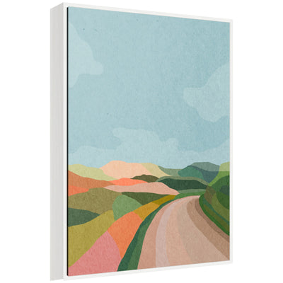 Sylvie Beautiful Landscape with Road framed canvas artwork with winding road and natural scenery