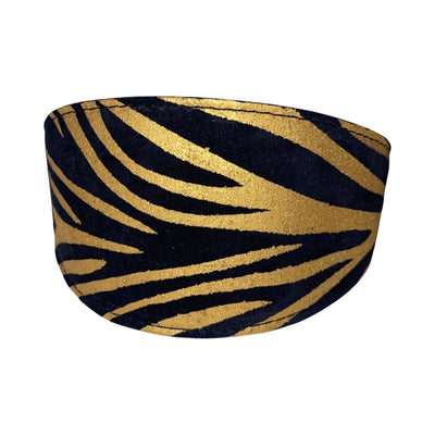 Black & Gold Zebra Print 3” Wide Style Collar with soft leather lining