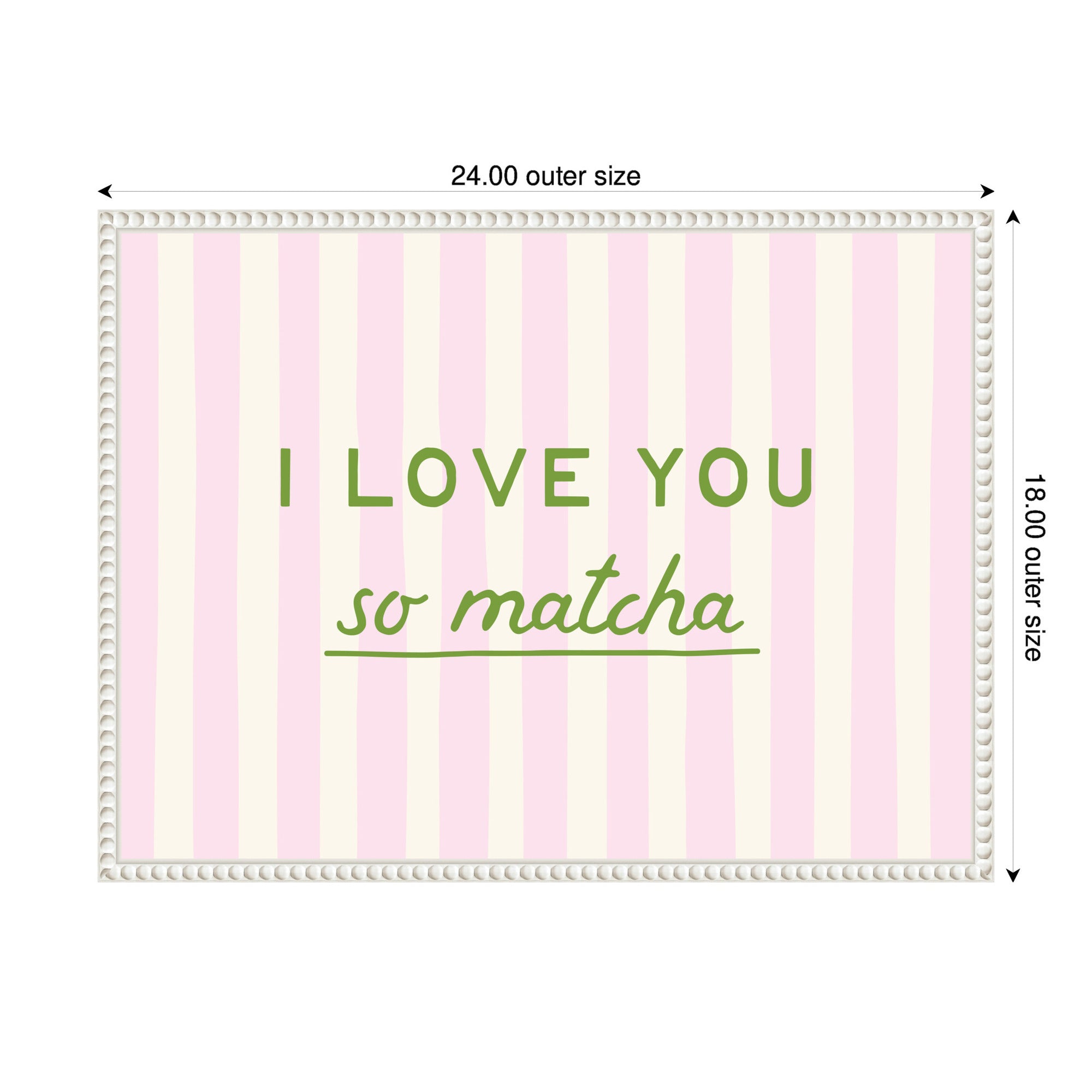 I Love You So Matcha Pink and Green Striped Kitchen Art Dopamine Decor by Lucky Guava