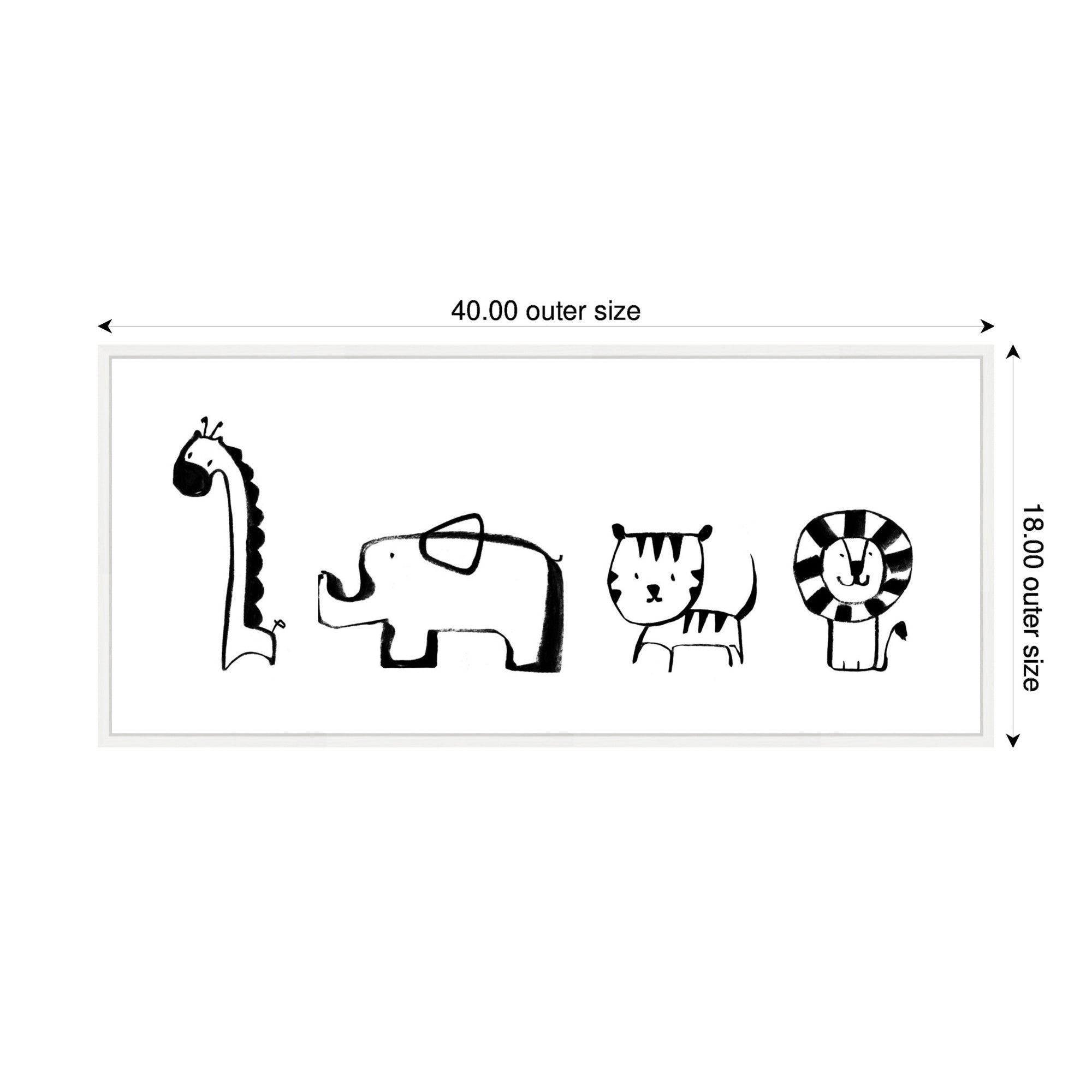 Sylvie Minimalist Giraffe Elephant Tiger and Lion Sketch Framed Canvas by Teju Reval