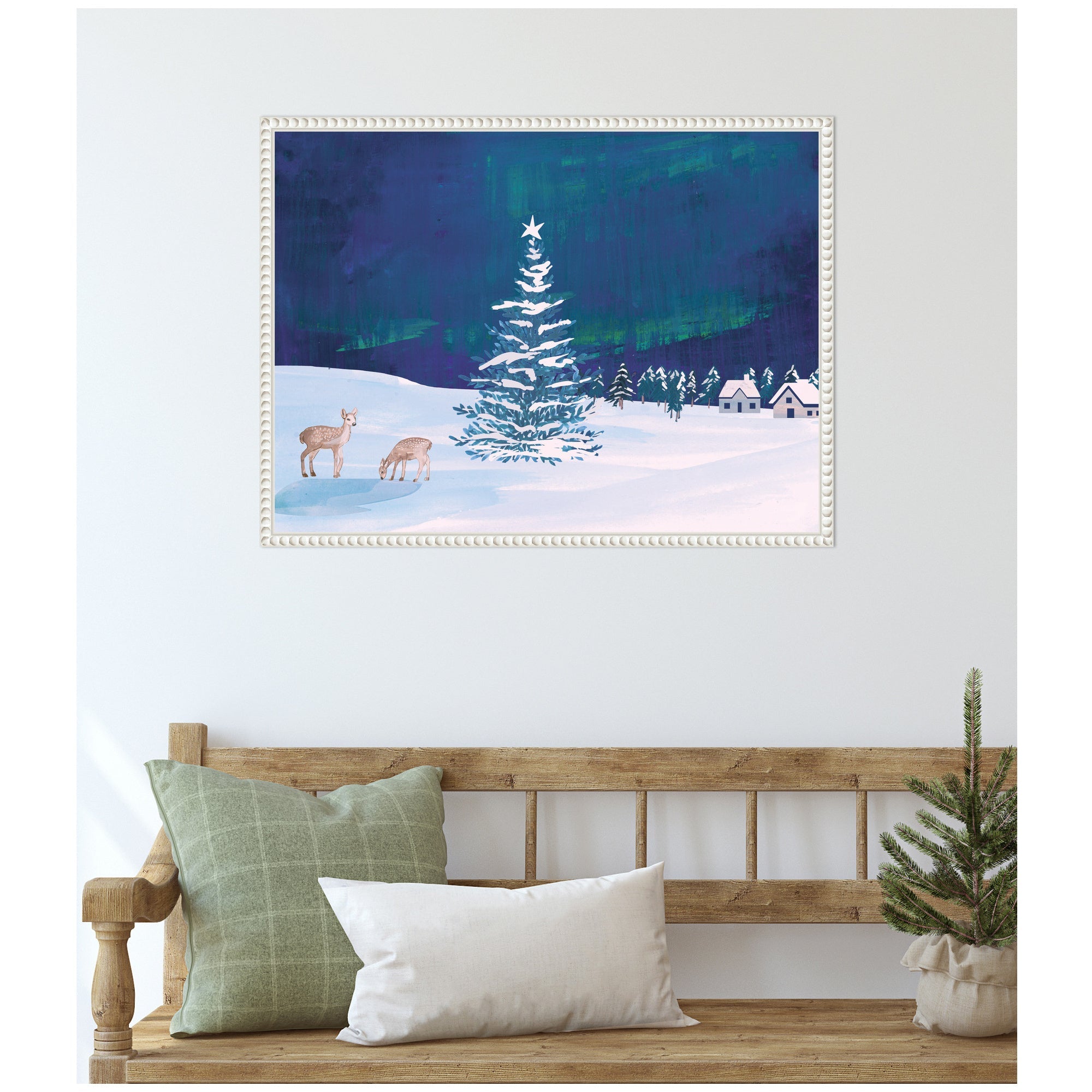 Sylvie Beaded Nothern Lights Winter Framed Canvas by Teju Reval
