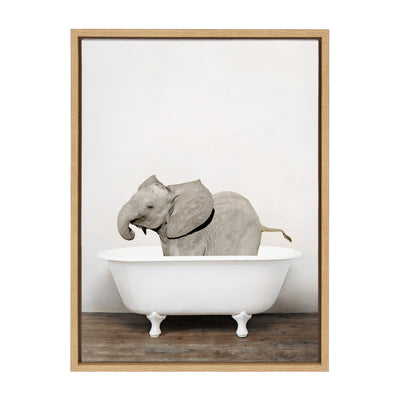 Sylvie Baby Elephant in the Tub Color Framed Canvas