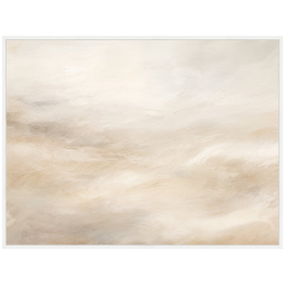 Sylvie Tonal Abstract Textural White and Beige Framed Canvas by The Creative Bunch Studio