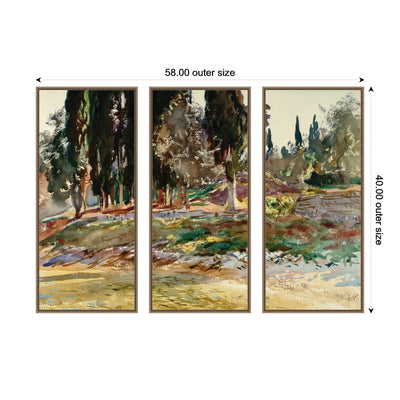 Cypress Trees at San Vigilio Lake Garda John Singer Sargent 3 Piece Framed Canvas Wall Art Set by Nostalgia Prints