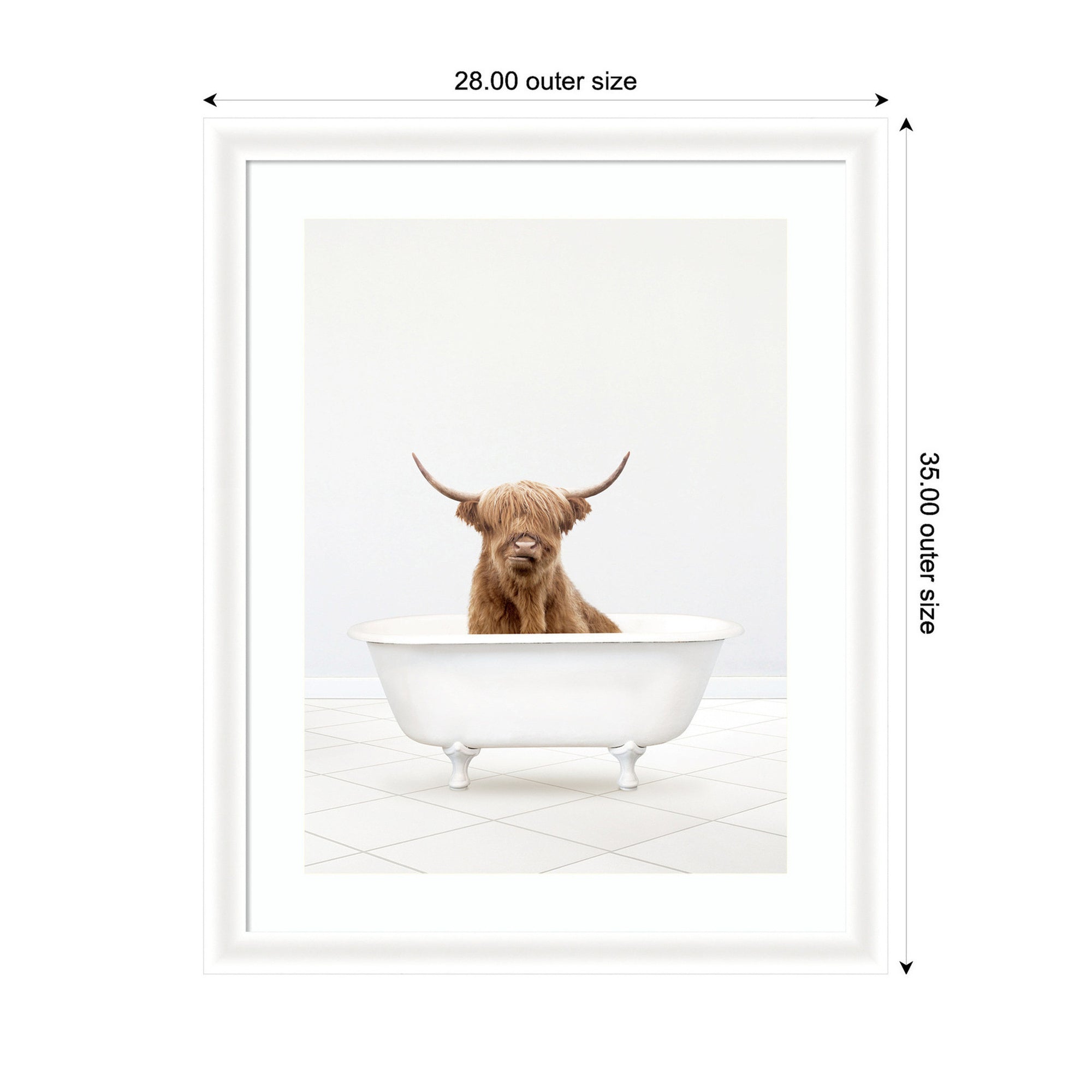 Highland Cow Solo Bathtub by Amy Peterson Framed Wall Art Print