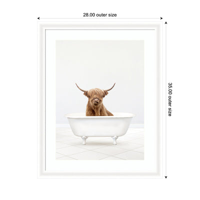 Highland Cow Solo Bathtub by Amy Peterson Framed Wall Art Print