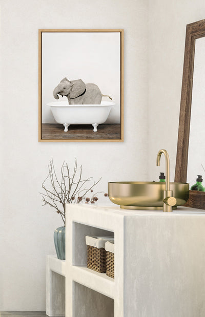 Sylvie Baby Elephant in the Tub Color Framed Canvas