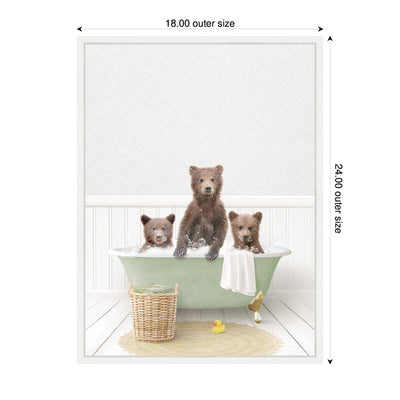 Sylvie Three Bear Cubs in Cottage Green Bath Framed Canvas by Amy Peterson