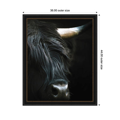 Minimalist Black Highland Cow Close by Michael Schauer Framed Wall Art Print