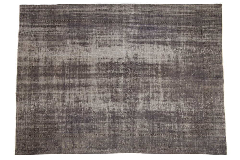7.5x10.5 Vintage Distressed Overdyed Oushak Carpet with dusty royal mauve, charcoal, and ivory in roundel medallion design