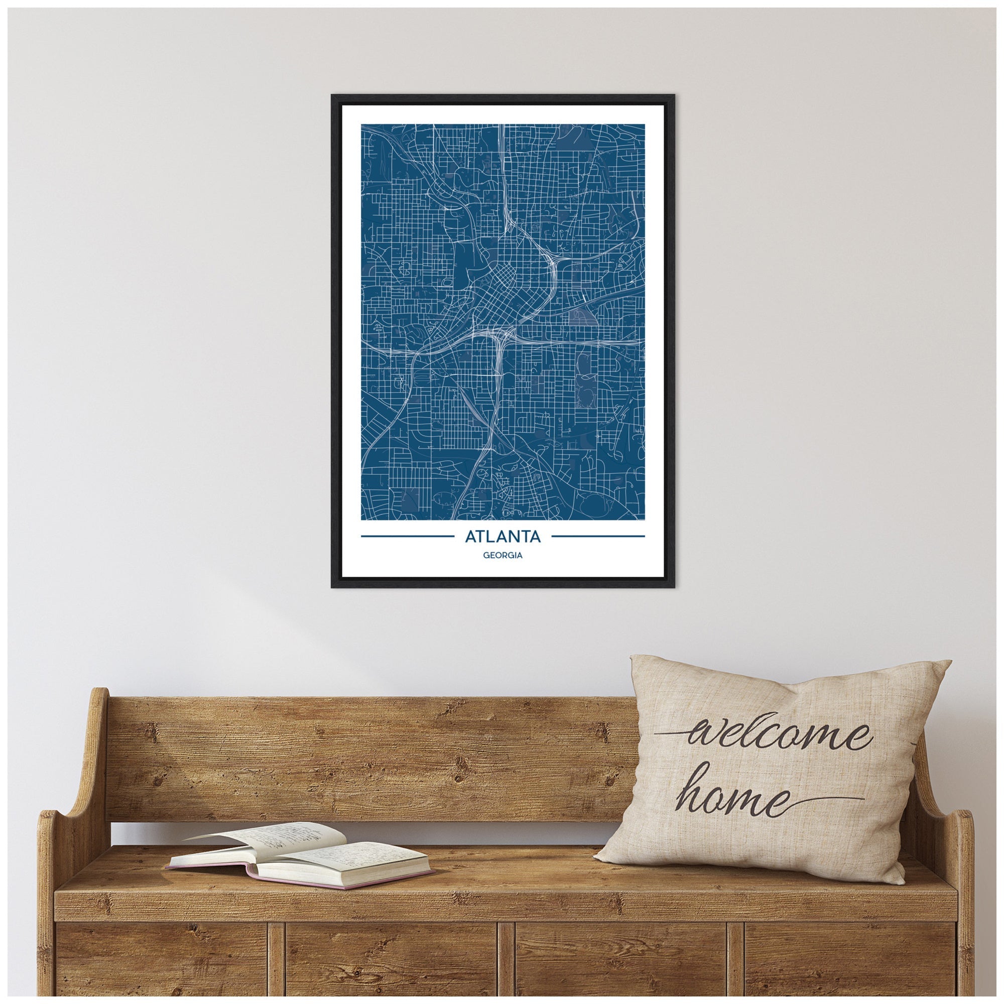 Sylvie Atlanta Map Regal Blue Framed Canvas by Jake Goossen