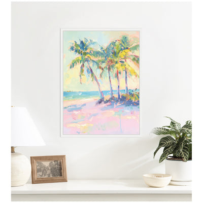 Beach Palm Tress Oil Painting by Honey Island Studio Framed Canvas Wall Art Print