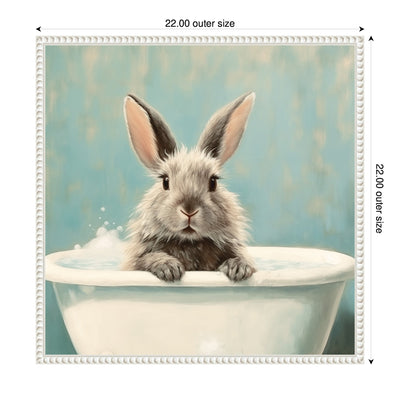Sylvie Country Bunny White Bathtub Framed Canvas by The Creative Bunch Studio