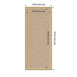 Rectangular beige pinboard with a subtle white lattice pattern, framed by a light wooden border with outer dimensions 18 by 42 inches and inner dimensions 16 by 40 inches.