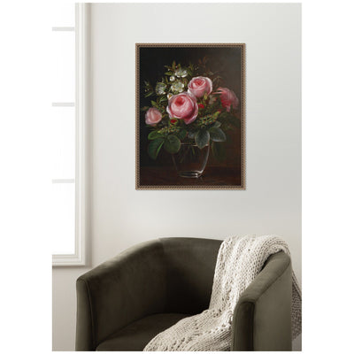 Roses and Tree Anemones in a Glass Vase by Johan Laurentz Jensen by Nostalgia Prints Framed Canvas Wall Art Print