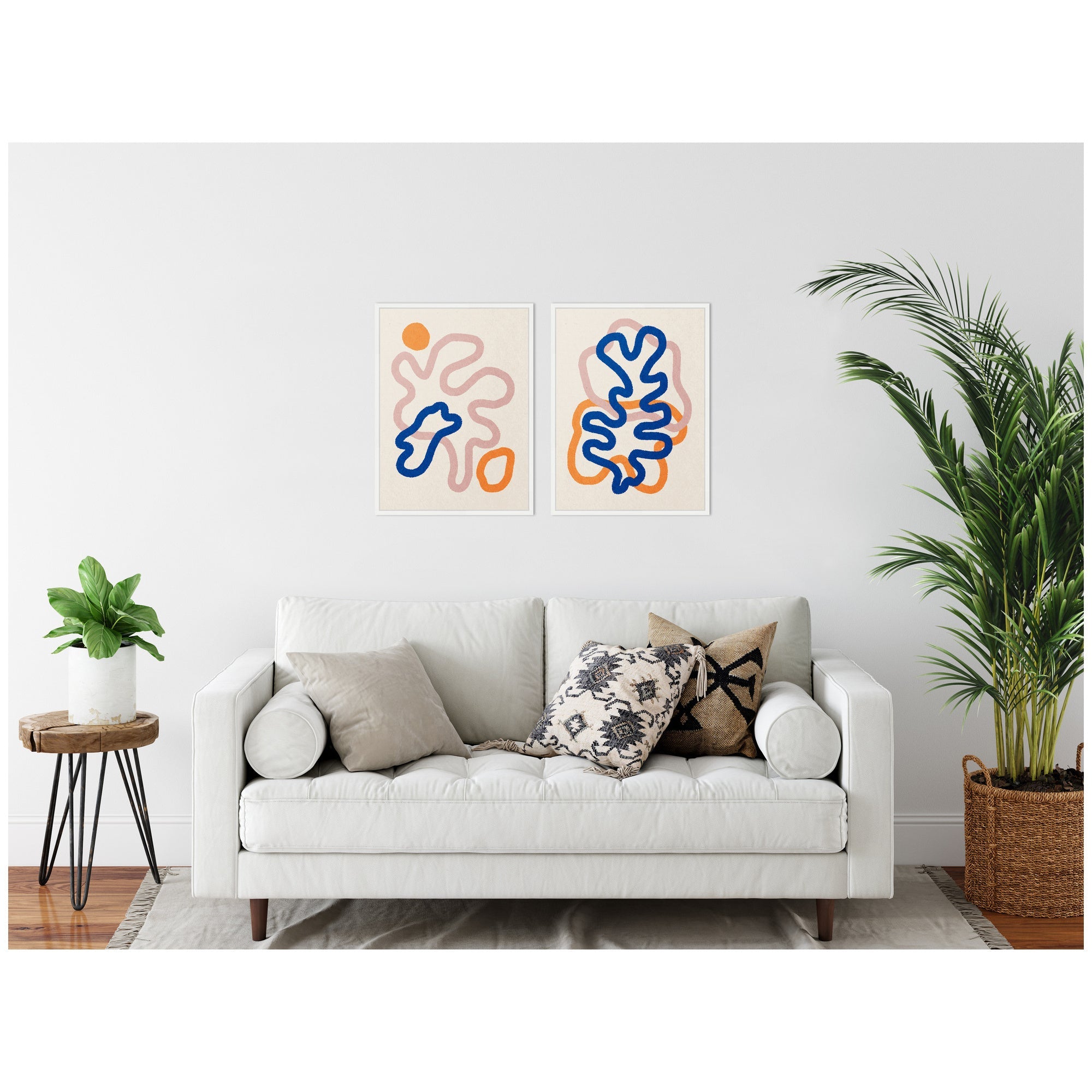 Sylvie Abstract Line Art 1 and 2 Framed Canvas Art Set by July Art Prints