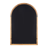 Arched wall mirror with a smooth, natural wood frame featuring visible grain and a dark reflective surface inside the arch.
