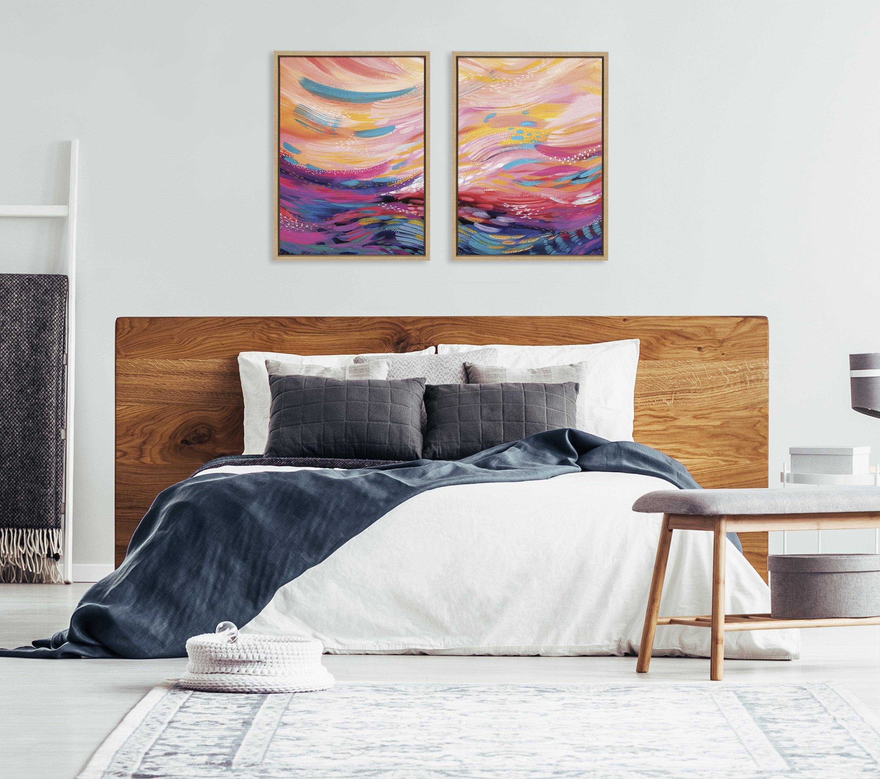 Sylvie Brush Strokes 90 Framed Canvas Set by kateandlaurel - product image 11 for Resin Society